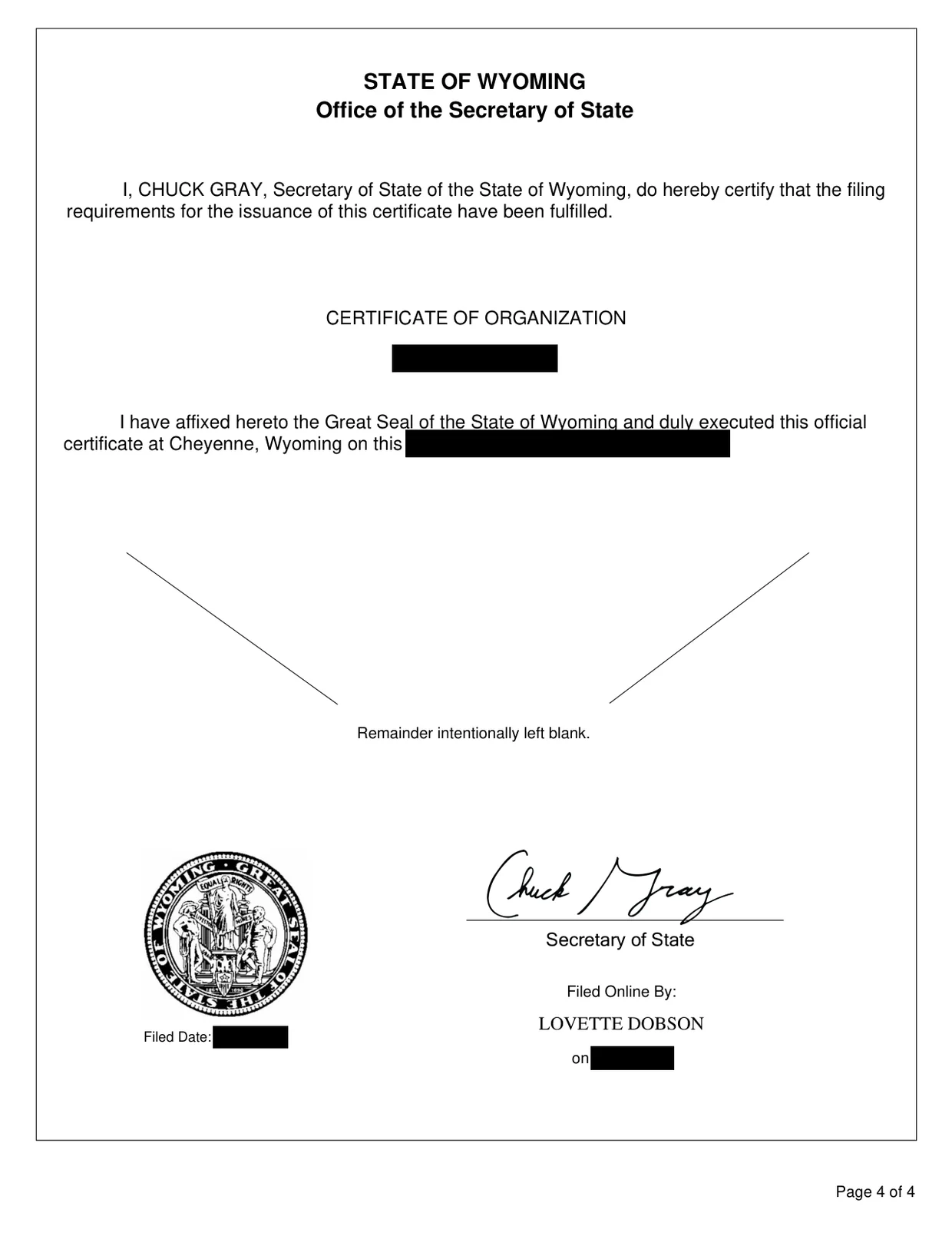 Certificate of Organization