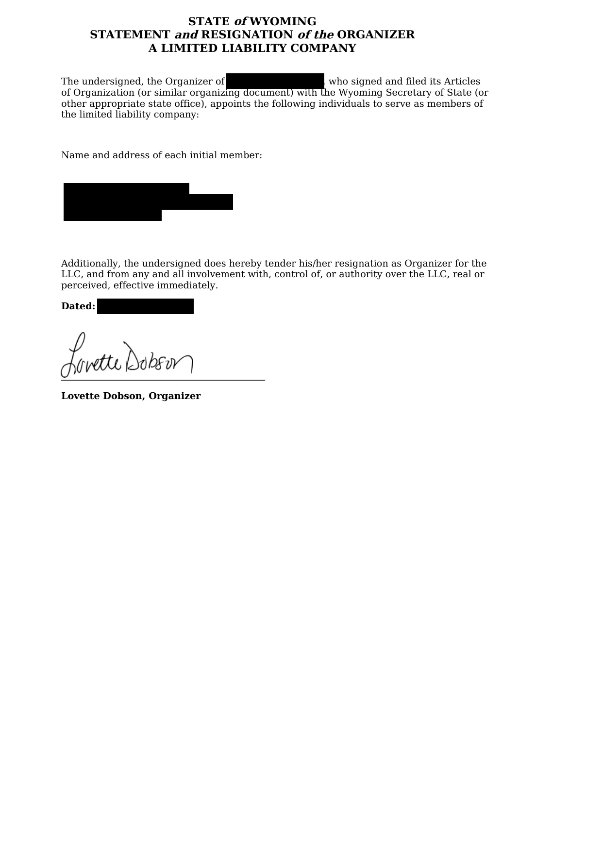 Statement of the Organizer